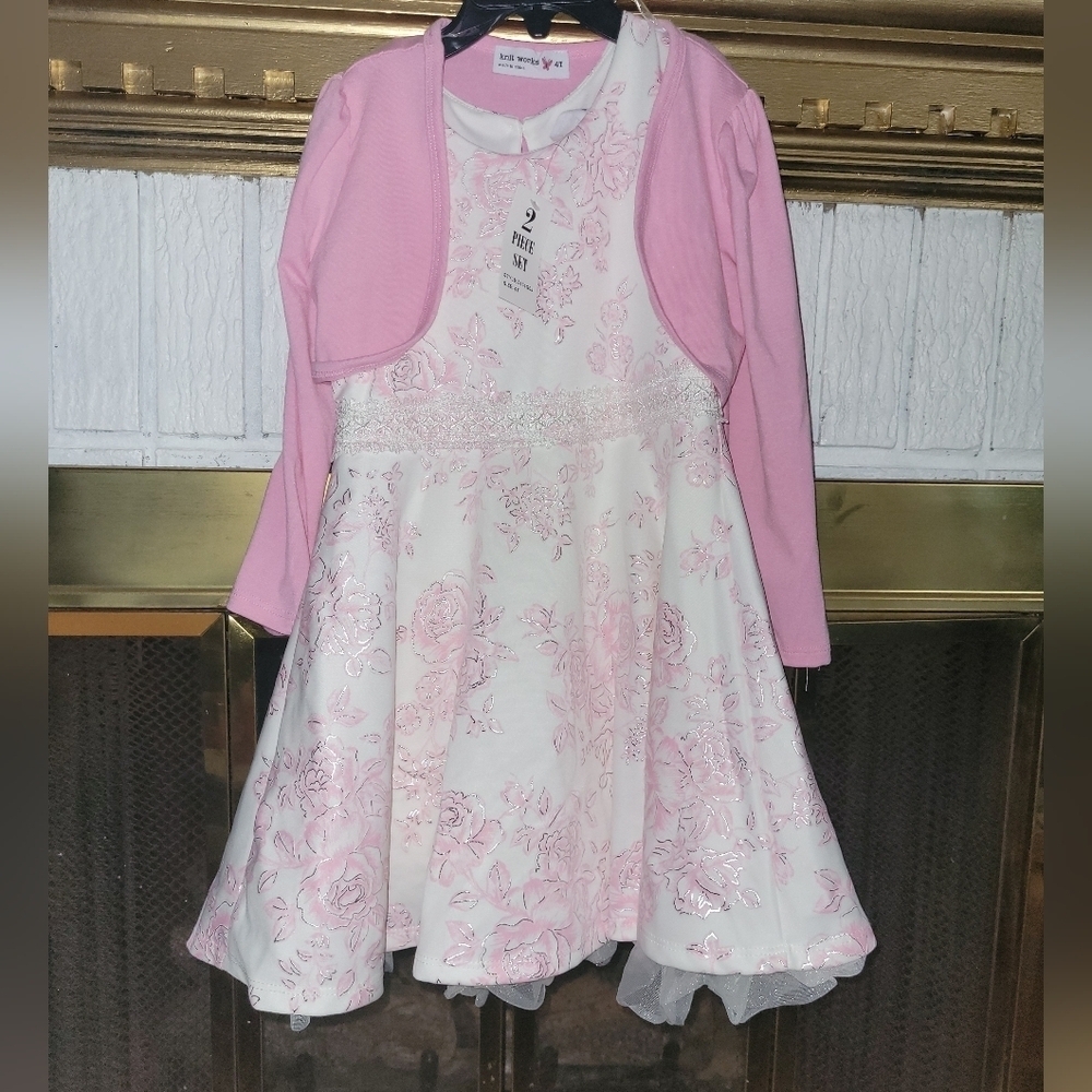 Knitworks Pink and White Floral Party Dress Set (K1)